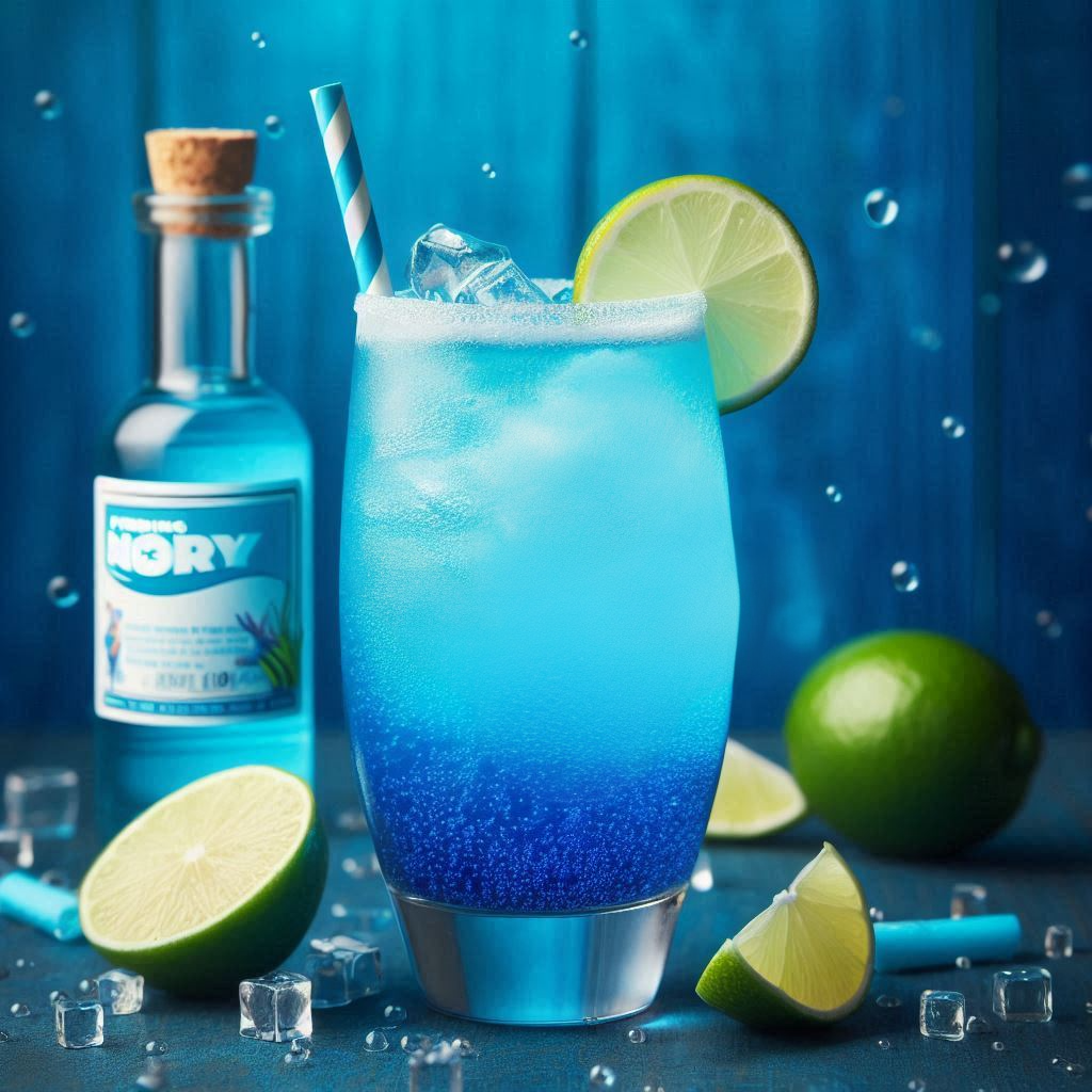 blue cocktail called Dory's deep blue sea inspired by finding nemo