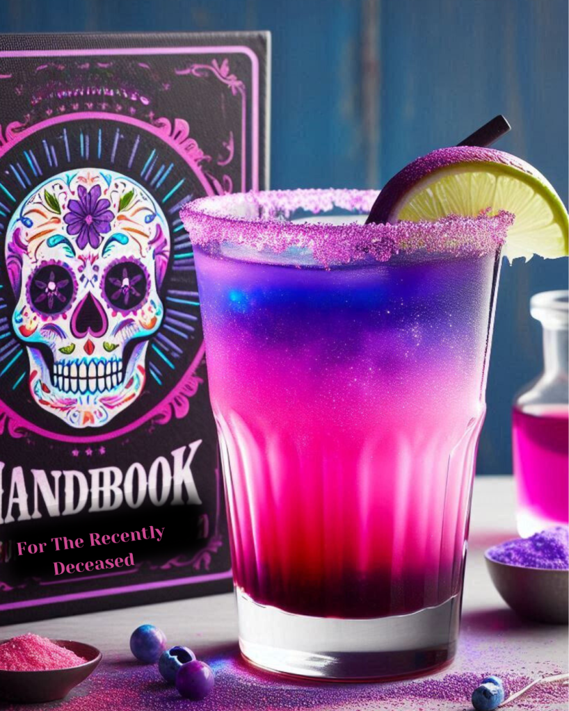 pink and blue margarita inspired by the handbook for the recently deceased from Beetlejuice movie cocktail