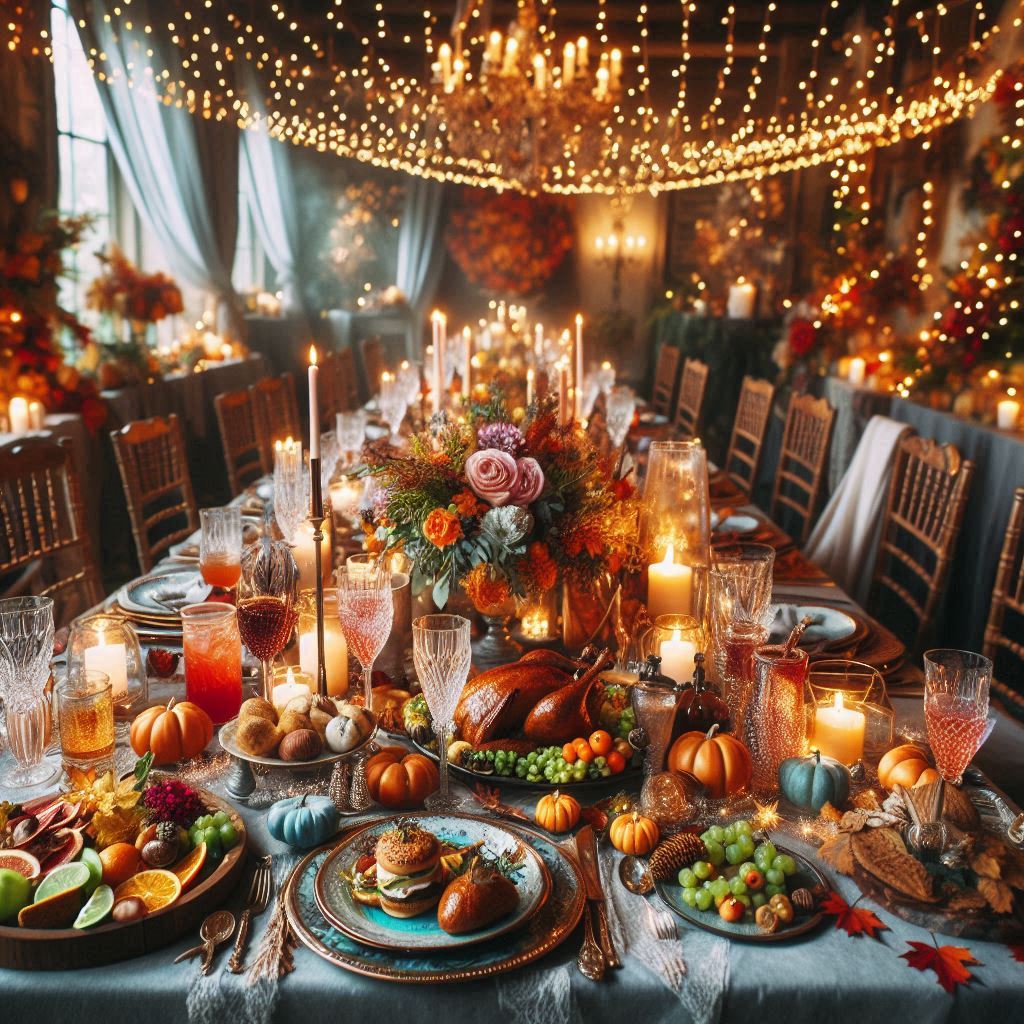 a magical fairytale themed thanksgiving dinner set up