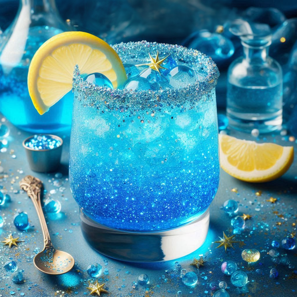 sparkling blue cocktail inspired by the fairy godmother