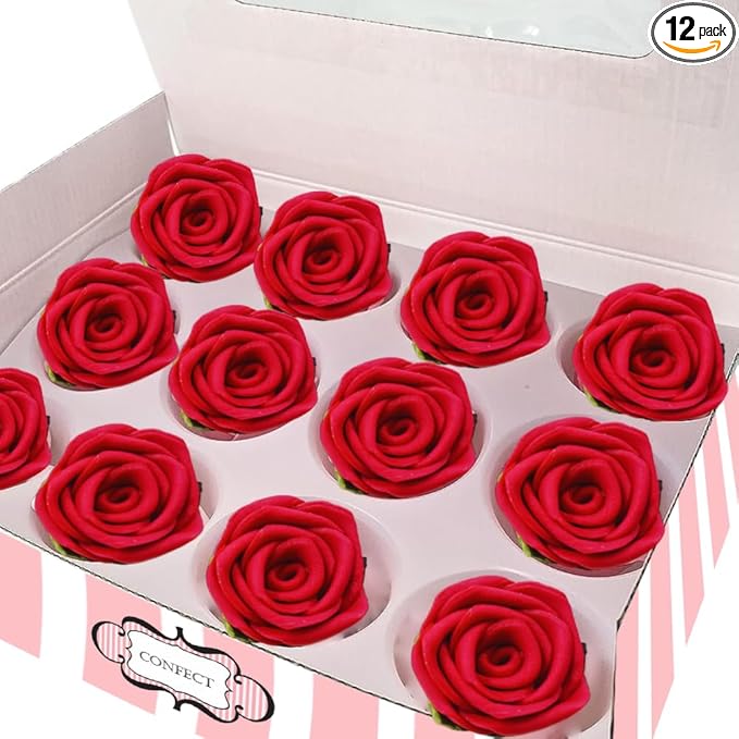 Confect Edible Rose Topper | Edible Rose for cake decorations | Edible Rose Cupcake Toppers | Cupcakes & Doughnut Edible Toppers | Edible Viva Magenta Roses - Pack of 12