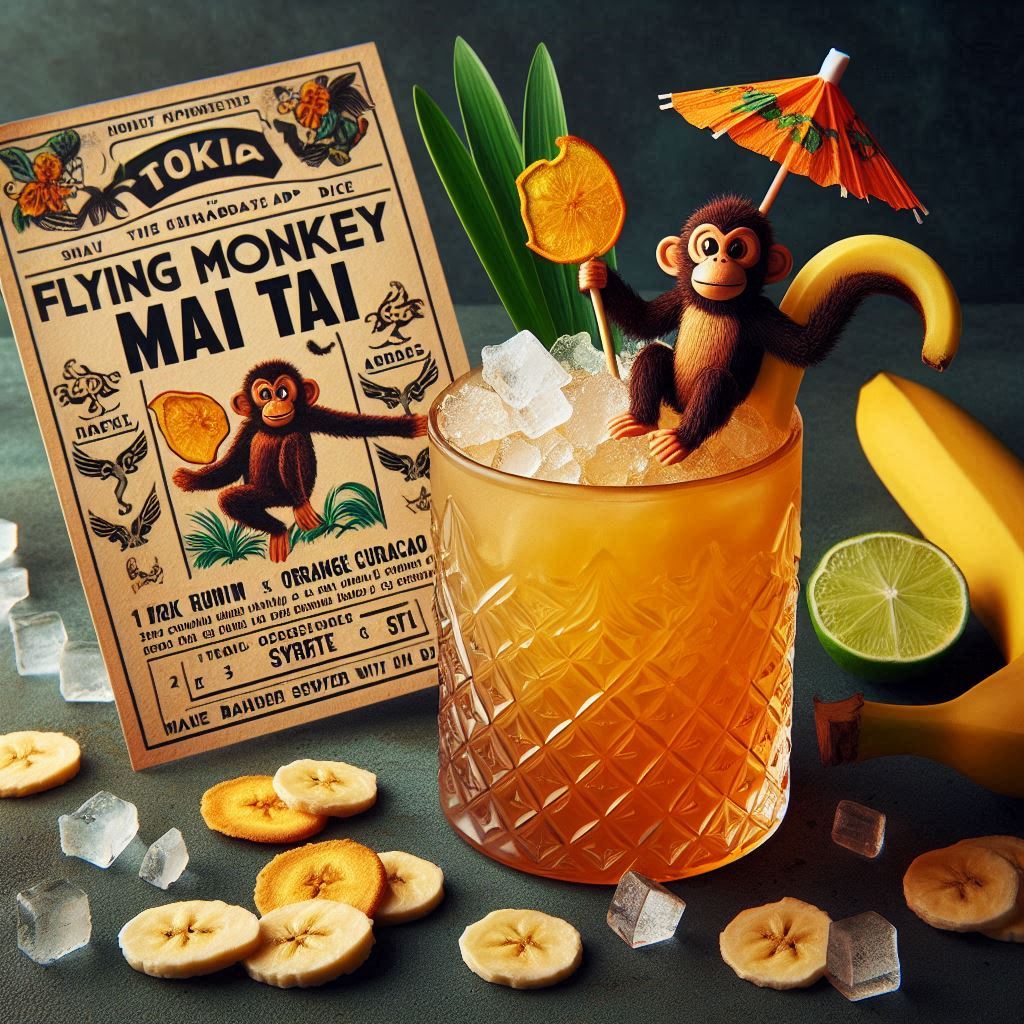tropical banana flavored mai tai inspired by the flying monkeys from wicked movie
