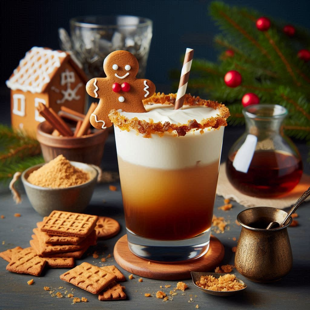 Creamy bourbon thanksgiving cocktail with gingerbread cookie as garnish