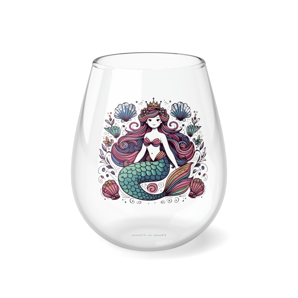 Little Mermaid Princess Stemless Wine Glass
