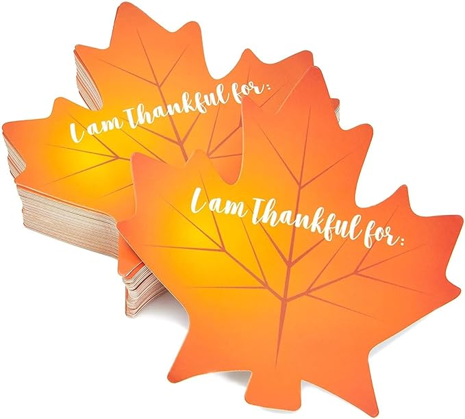 50 Pack Thankful for Table Place Cards, Thanksgiving Leaf Cutouts for Dinner and Party