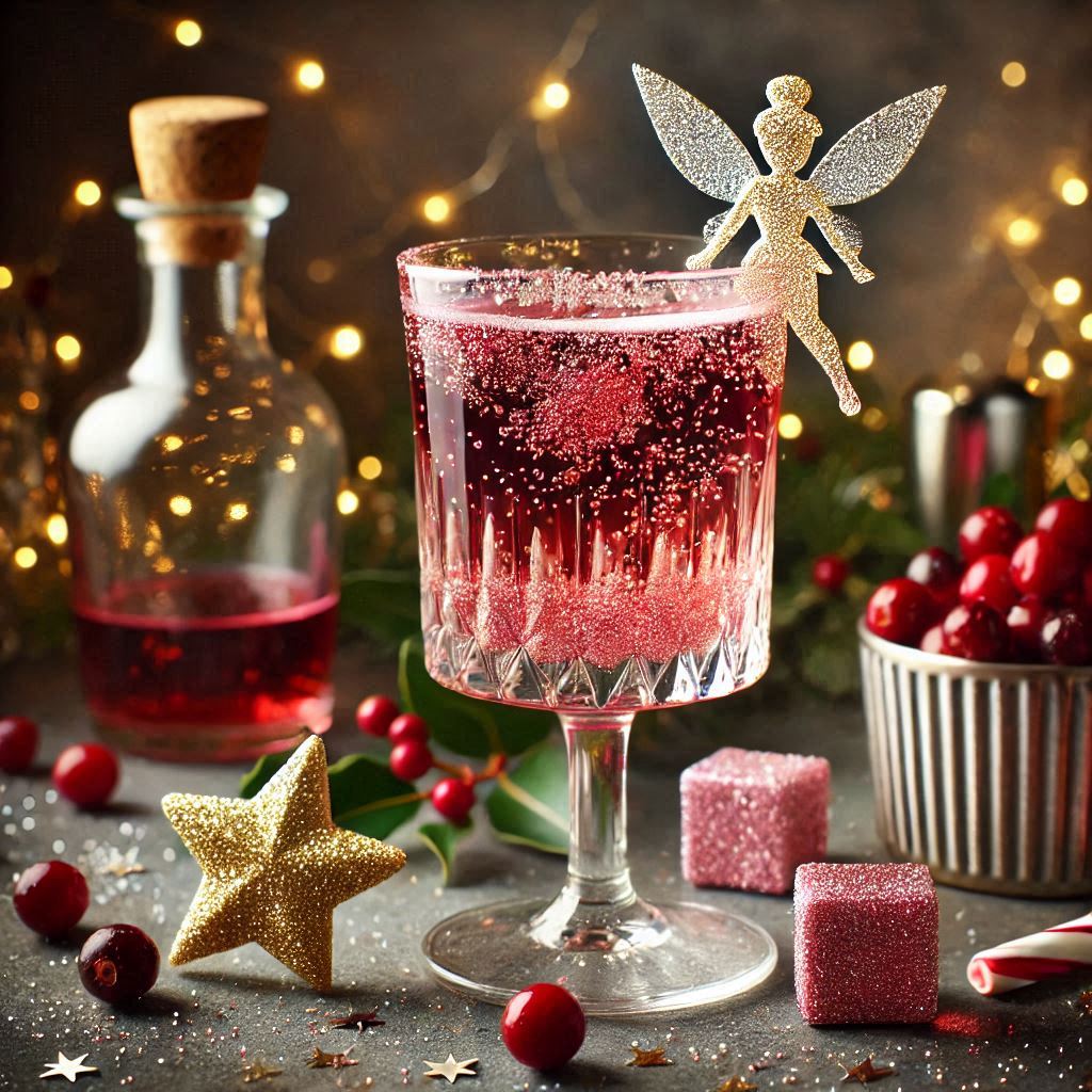 Christmas punch cocktail made with prosecco and cranberry juice inspired by Disney's Tinkerbell