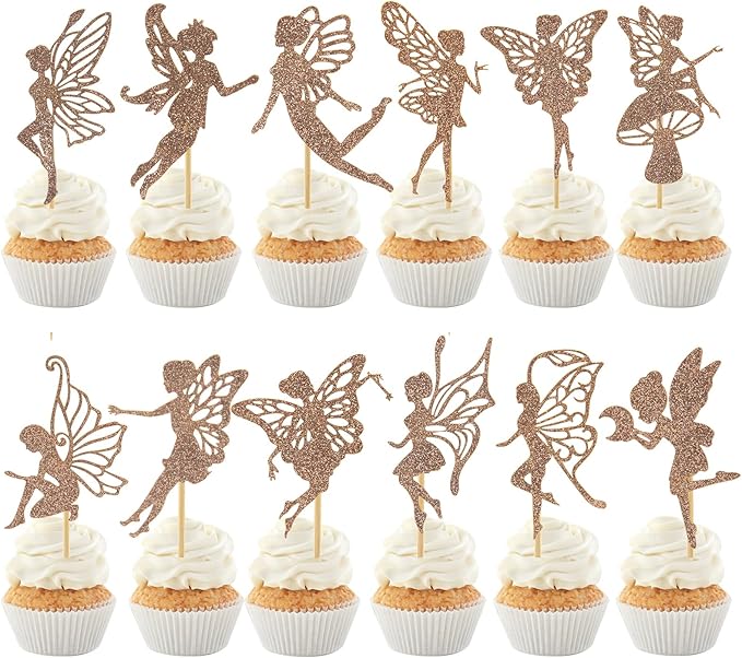 60 Pcs Fairy Cupcake Toppers, Glitter Wing Angel Fairy Cupcake Picks Ballet Dancer Cake Decorations for Wedding Bridal Shower Baby Shower Birthday Party Supplies