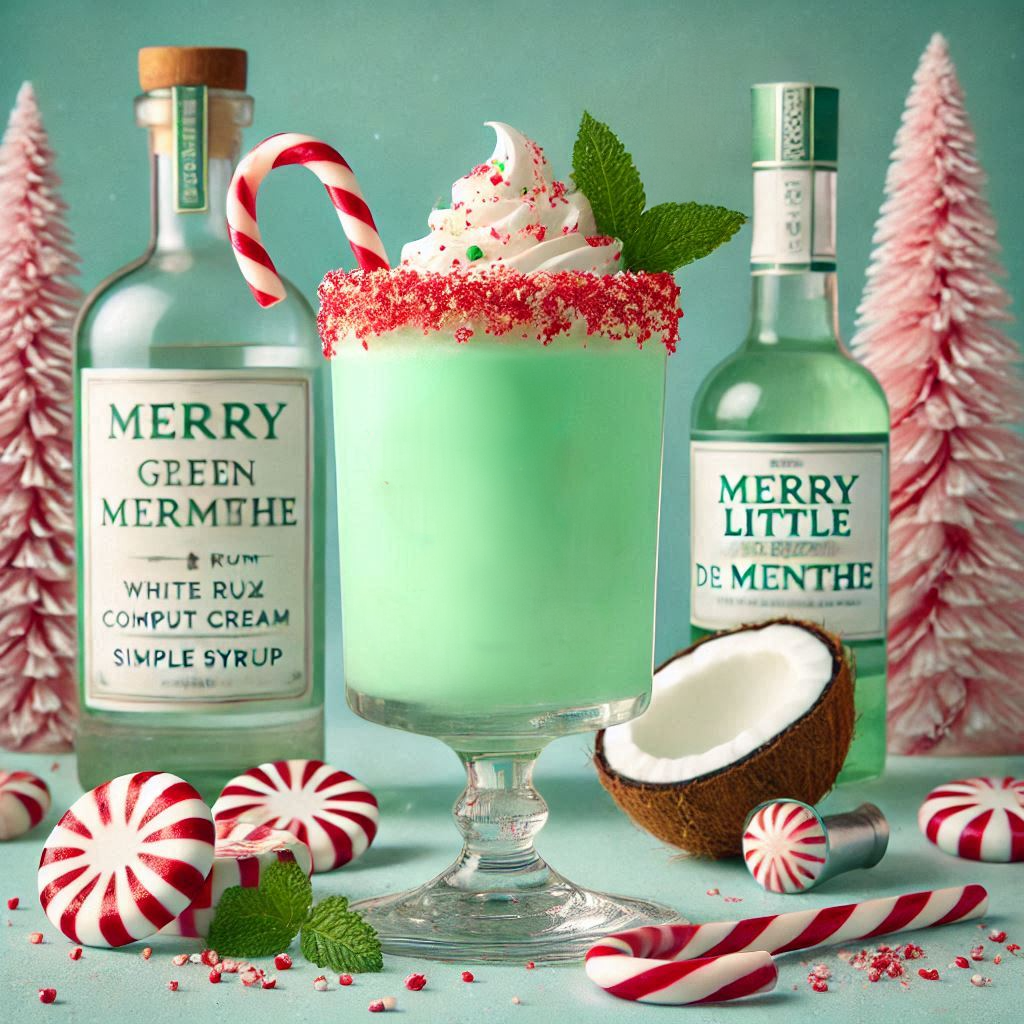 a green and red creamy christmas cocktail inspired by Ariel from Little Mermaid