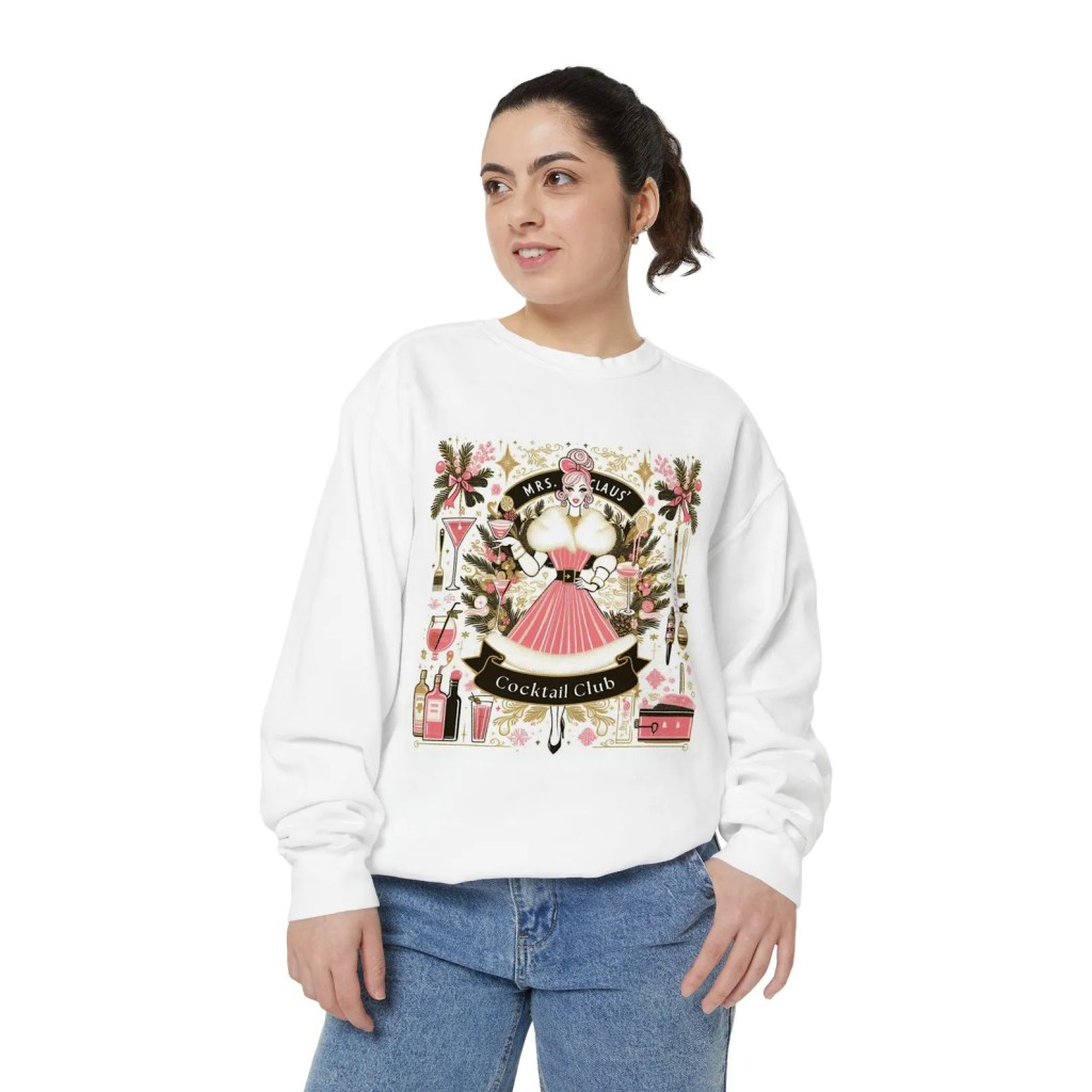 Mrs Claus' Cocktail Club Novelty Christmas Sweatshirt, Unisex Pullover Jumper Gift for Holiday Party, Xmas Sweater, Festive Winter Top,