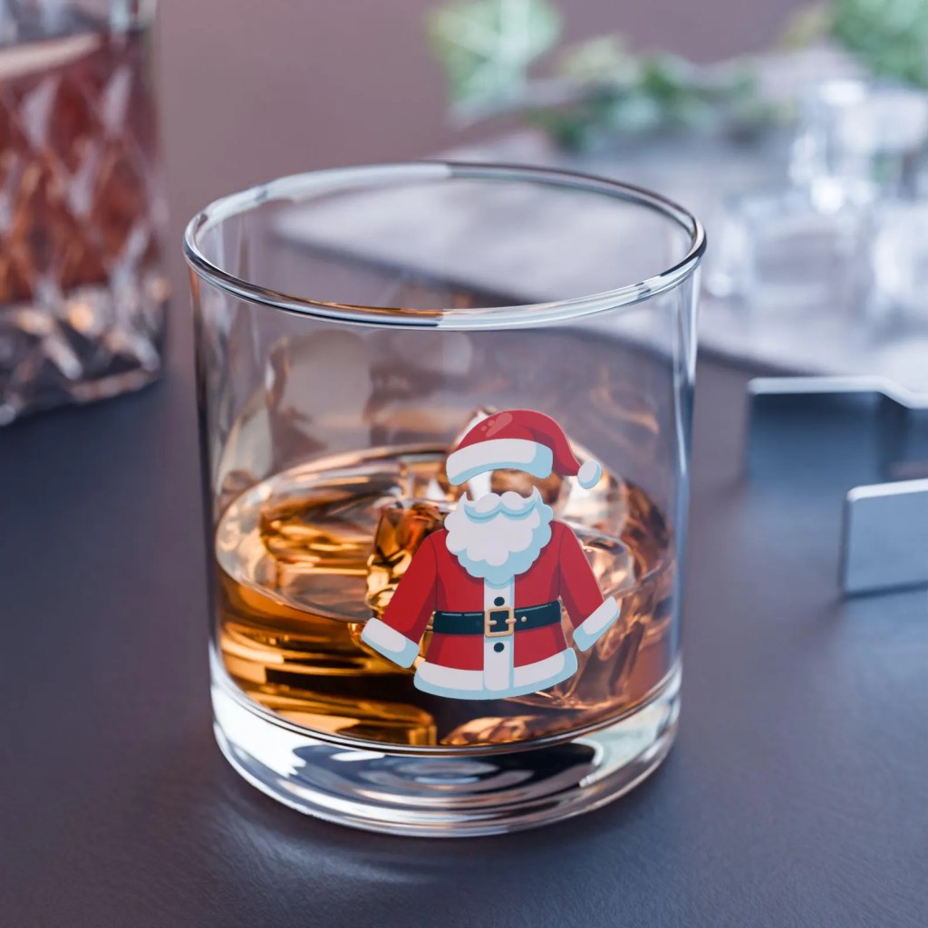 Santa Claus Rocks Glass, 10oz - Novelty Christmas Whiskey Tumbler, Holiday Cocktail Cup, Festive Drinking Glass, Christmas Gift, Whiskey