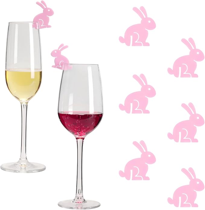 20Pcs Easter Bunny Drink Markers, Cute Bunny Drink Tags for Wine Glass Cocktail Glass, Acrylic Bunny Drink Markers for Easter Birthday Party Decorations (Pink)