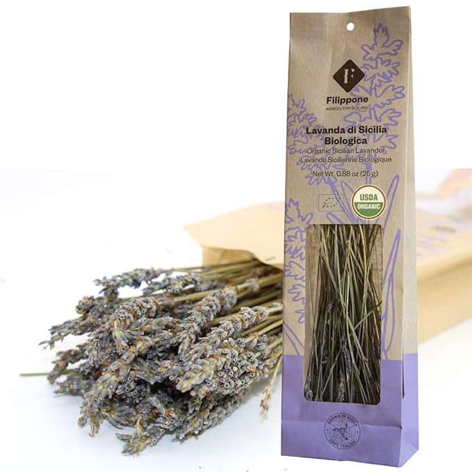 Organic Dried Lavender Bunch 25 g (0.88 oz), Freshly Grown in The Mountains of Sicily, Culinary Lavender, Italian Dried Lavender Branches, Herb, Spices, Certified USDA Organic