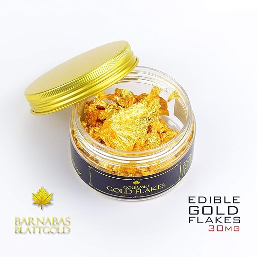 Barnabas Blattgold Genuine Edible Gold Flakes, 30mg/Jar, Edible Gold Leaf for Cake Decorations, for Baking, for Drinks and for Food