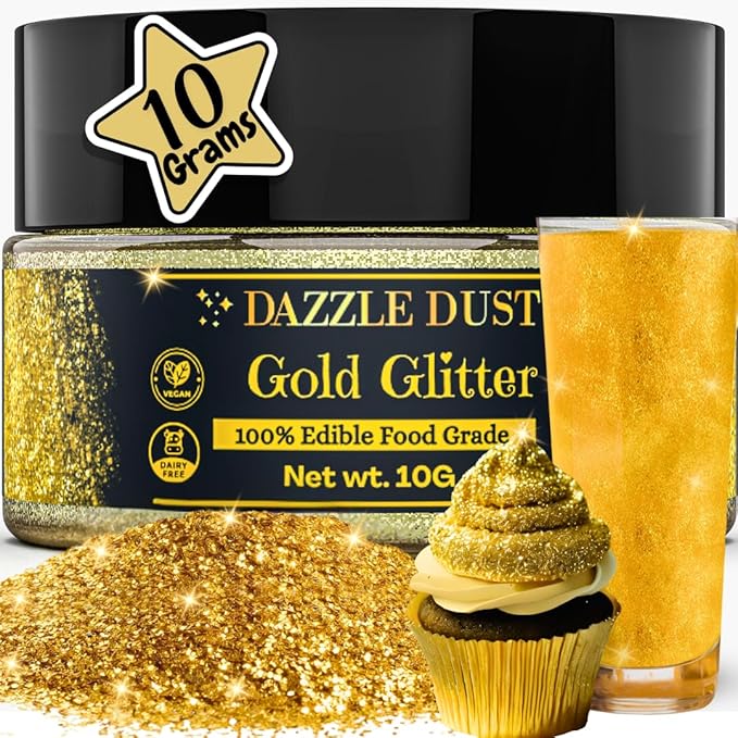 Gold Edible Glitter For Drinks, Gold Sprinkles For Cake Decorating Supplies, Cockails, Gold Luster Dust Edible Glitter For Cakes, Edible Cake Decorations 100% Food Safe, Vegan, Gluten Free