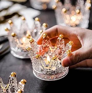 Vixdonos Votive Candle Holders Set of 6 Crown Glass Tealight Candle Holder for Wedding, Party and Home Decor (Gold Tips)
