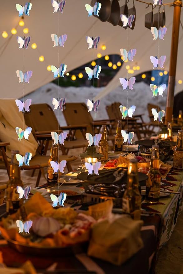 4Piece Butterfly Hanging Garlands 3D Laser Butterfly Streamers Decoration for Wedding Birthday Party Bridal Shower Decorations (Laser)