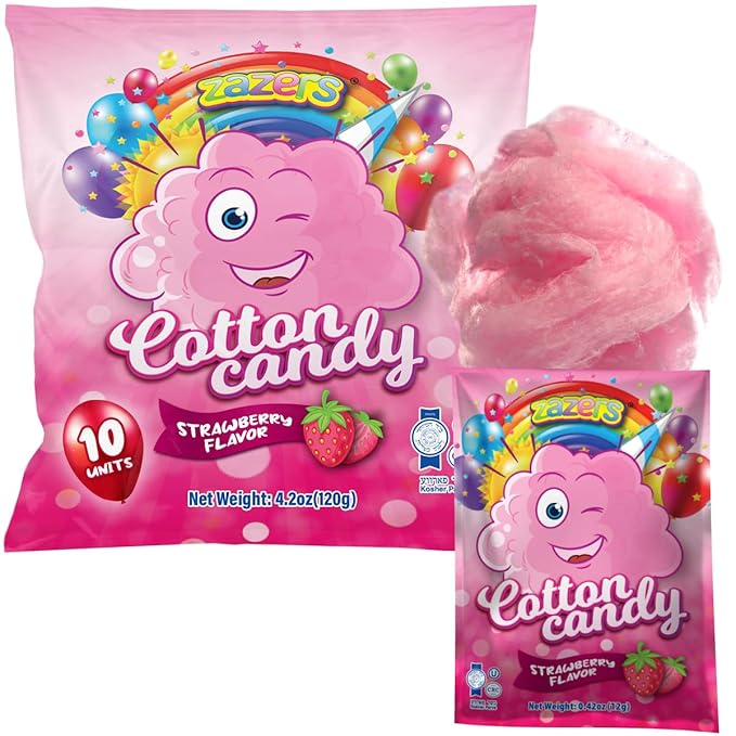 Cotton Candy 10 Pack, 10 Bags each 0.42oz, Strawberry mini cotton candy, Pink cotton candy
