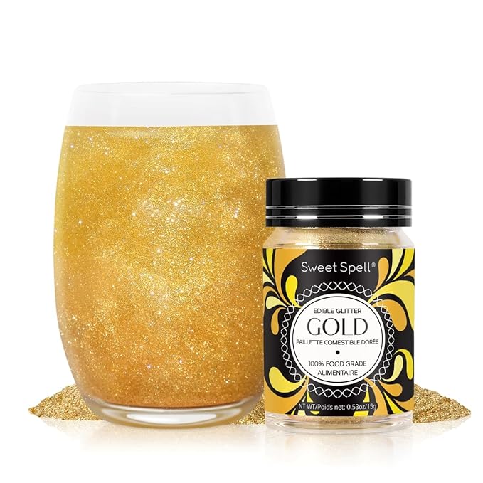 Sweet Spell Gold Edible Glitter (15g) - Shimmer Sparkles for Drinks, Cakes, Cocktails - 100% Edible & Food Grade Glitter, Vegan, Gluten-Free (Gold)