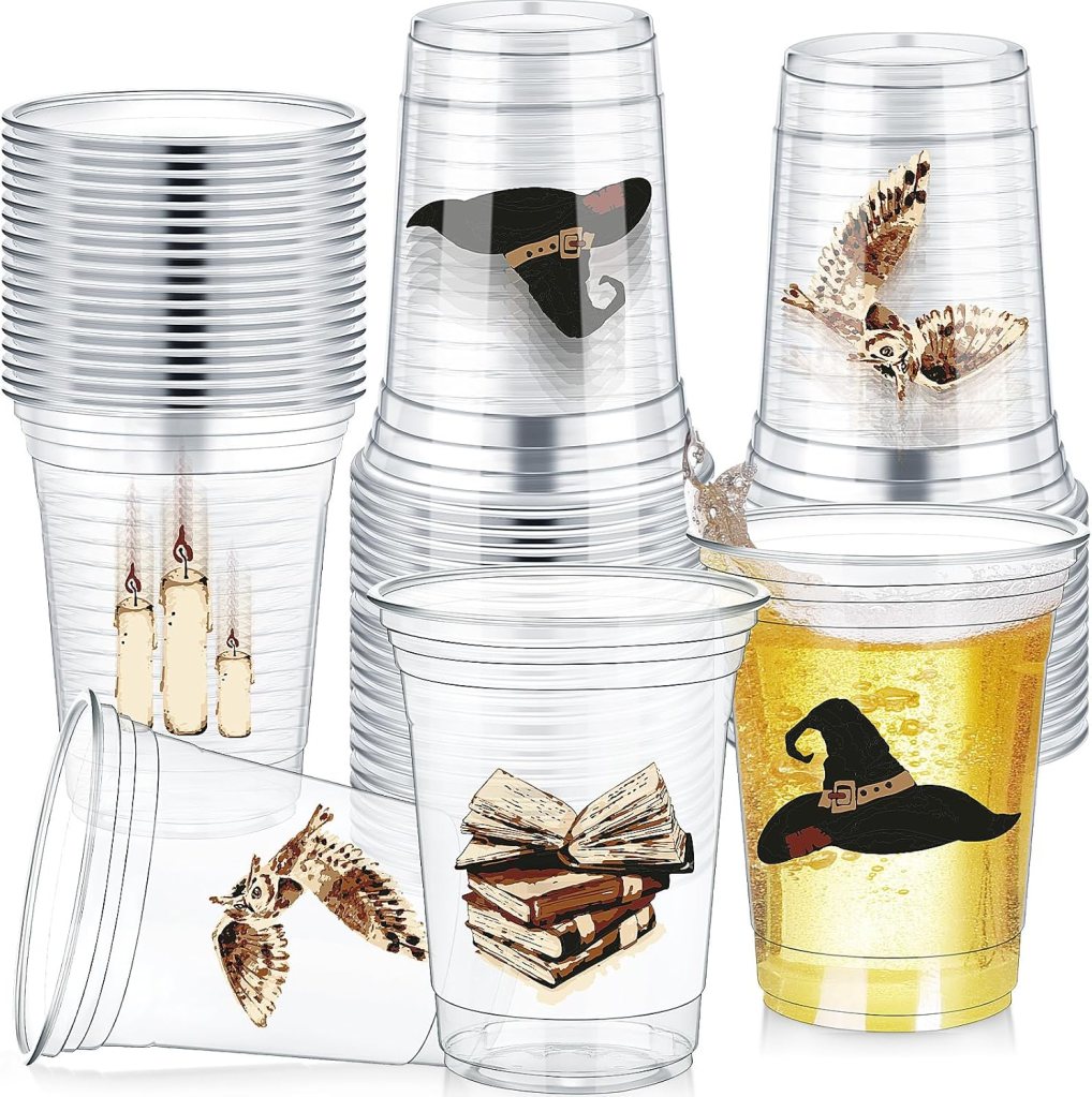 Teenyyou 48 Pcs 12 oz Magical Wizard Plastic Cups Bulk Clear Disposable Plastic Cups for Halloween Birthday Party Supplies